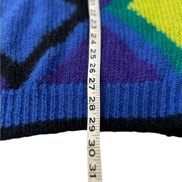 Mohair Blend Colorful Fuzzy Diamond Print Long Tunic Sweater 80s 90s - Picture 7 of 12